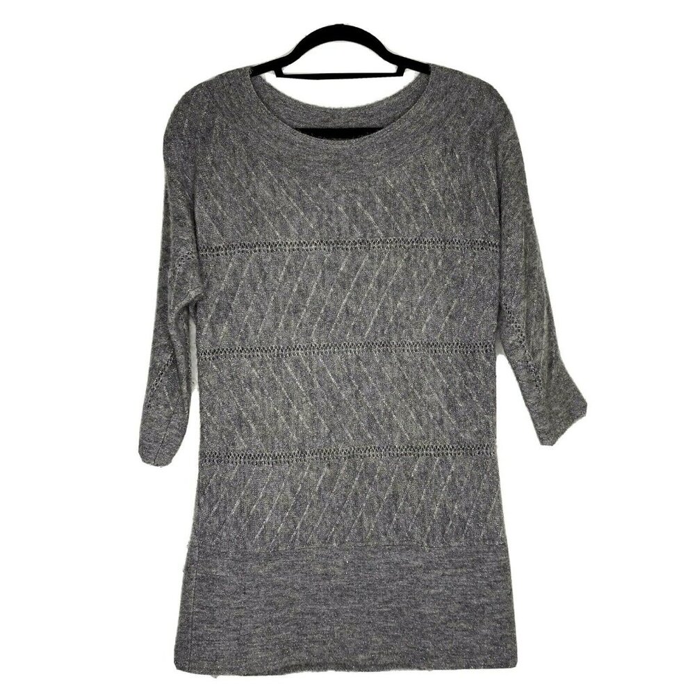 White House Black Market M Gray Wool Blend Sweater Dress With Metallic Accents